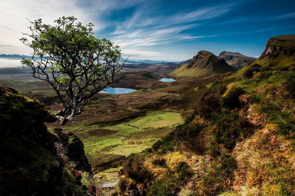 Quiraing landscape on the Isle of Skye in the Scottish Highlands