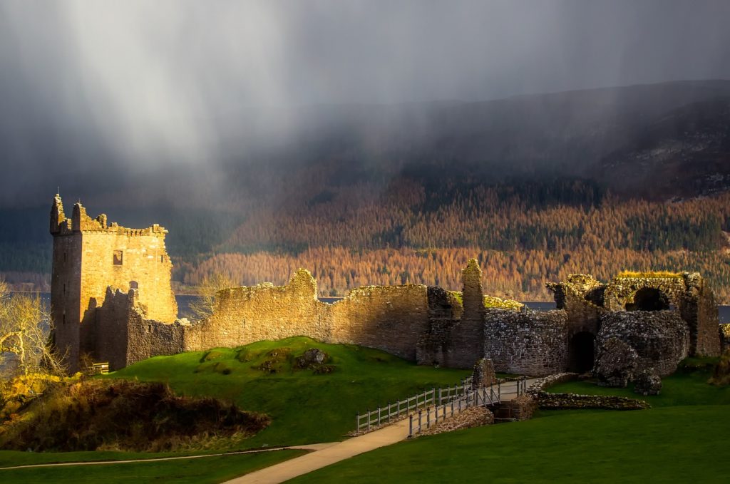 Urquhart Castle overlooking Loch Ness in the Scottish Highlands