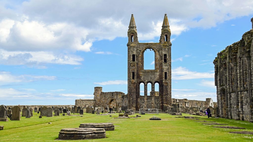 St Andrews Cathedral overlooking the ancient graveyard in Fife