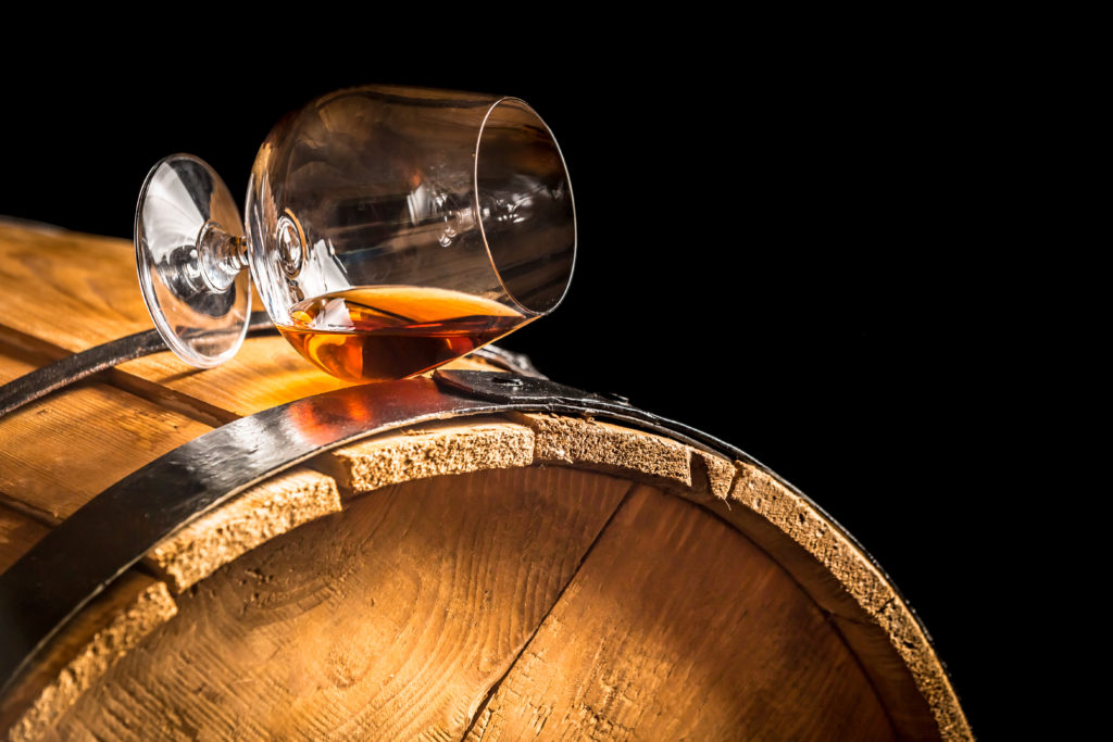 whisky barrel and glass